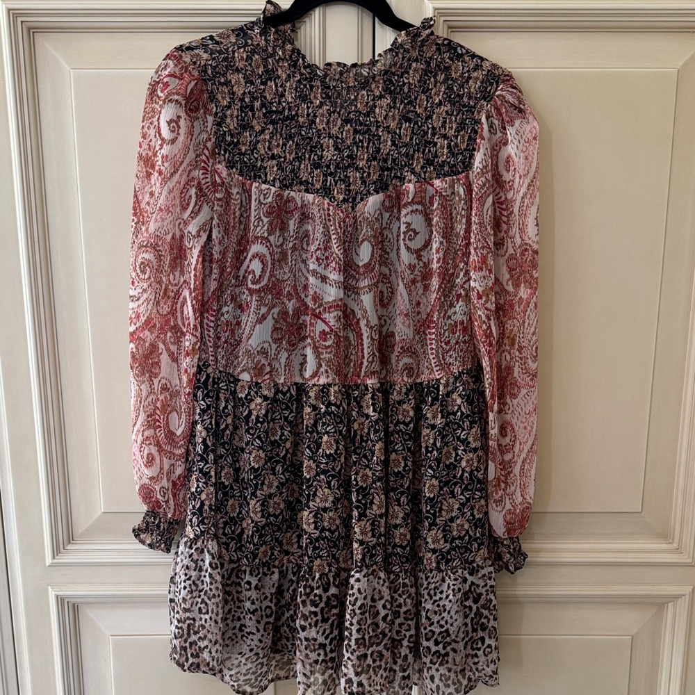 New w tags Zara Mixed Print Mini Dress in Black, White, and Red Paisley